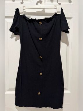 Black Off-Shoulder Button-Front Women’s Dress